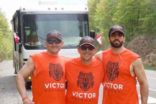 l-r Zoran Zelic, Theo Fleury and Michael Lynch on Fleury's Victor Walk to Ottawa in support of survivors of childhood sexual abuse